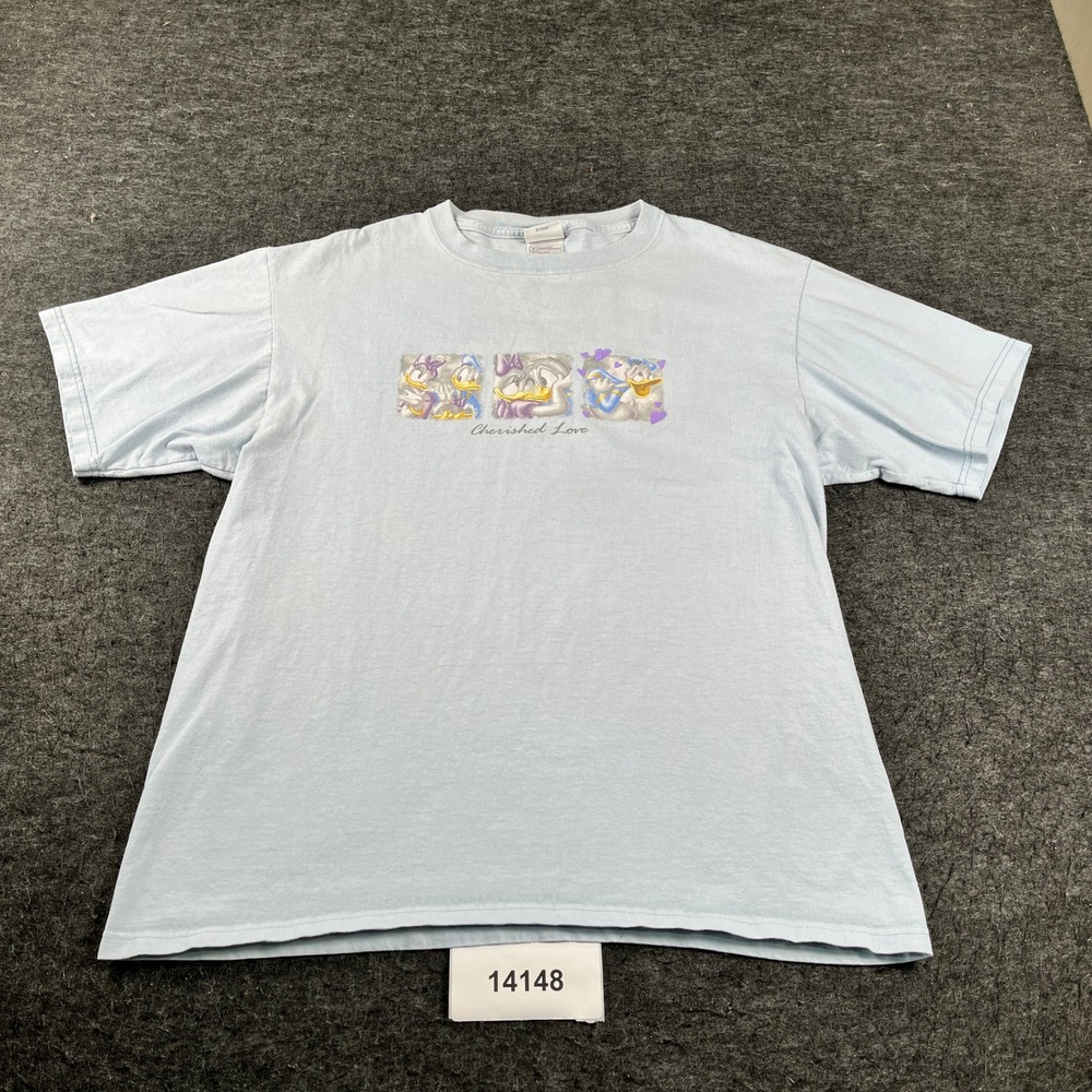 Disney T Shirt Mens L Light Blue Cotton Cherished Love Daisy Duck Donald Duck